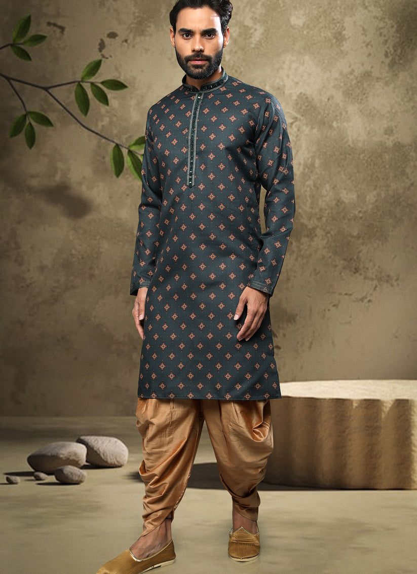 Slate Grey Handloom Cotton Mens Kurta Pyjama Set