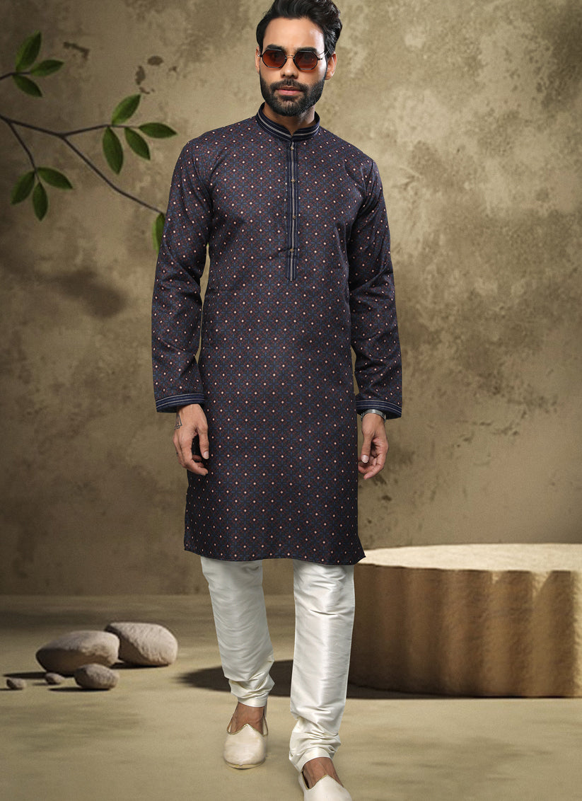 Charcoal Handloom Cotton Mens Kurta Pyjama Set