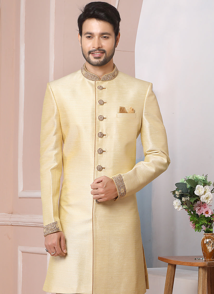Golden Banarasi Silk Embroidered Indo Western