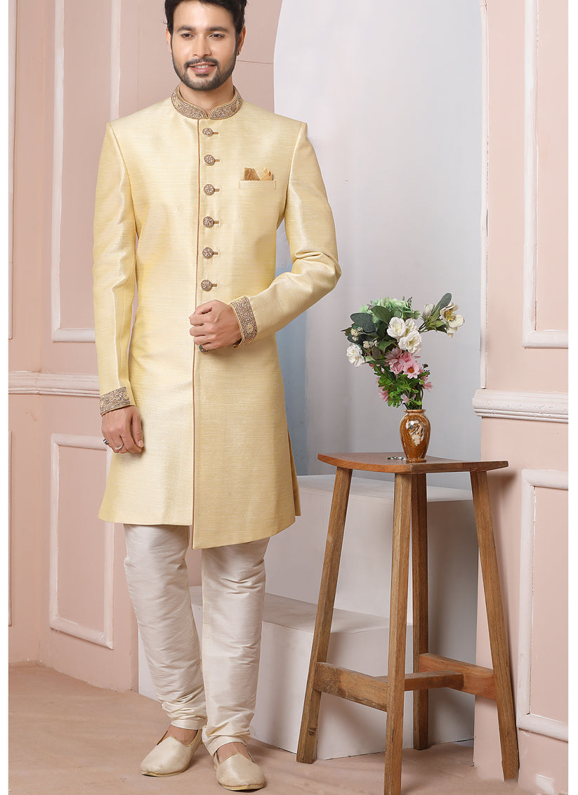 Golden Banarasi Silk Embroidered Indo Western