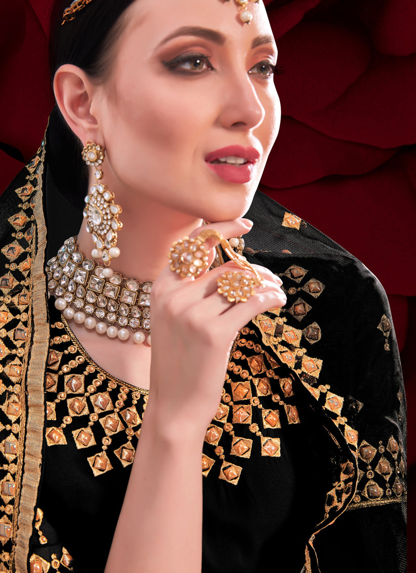 Black Georgette Embroidered Designer Pant Kameez Set