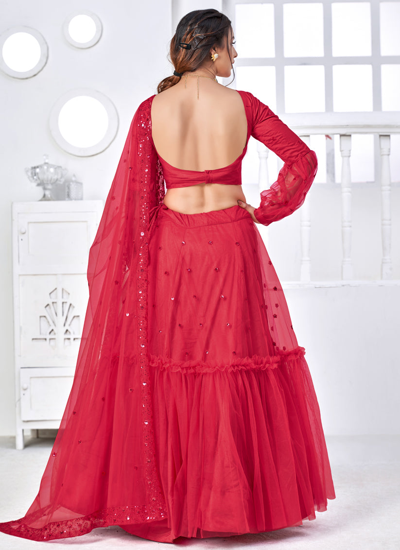 Fuchsia Net Party Wear Lehenga Choli