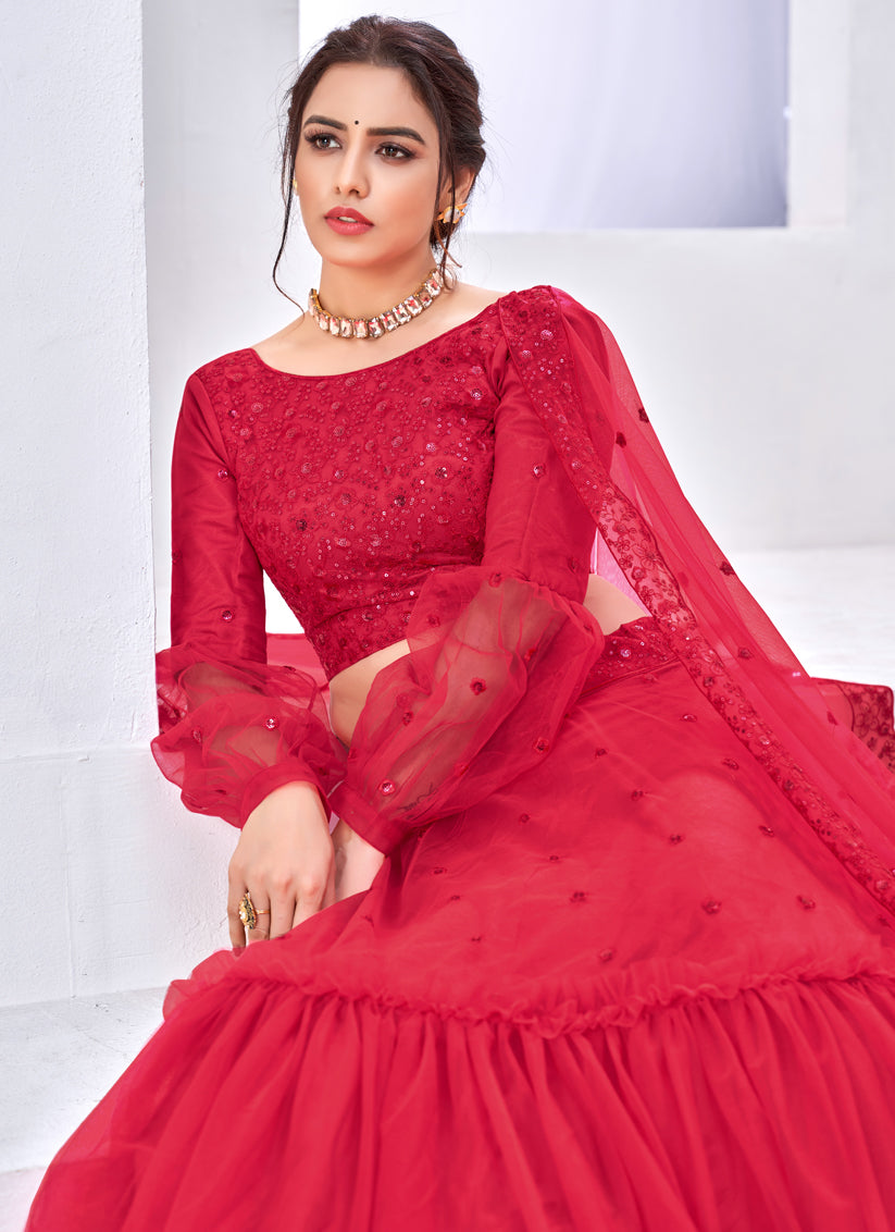 Fuchsia Net Party Wear Lehenga Choli