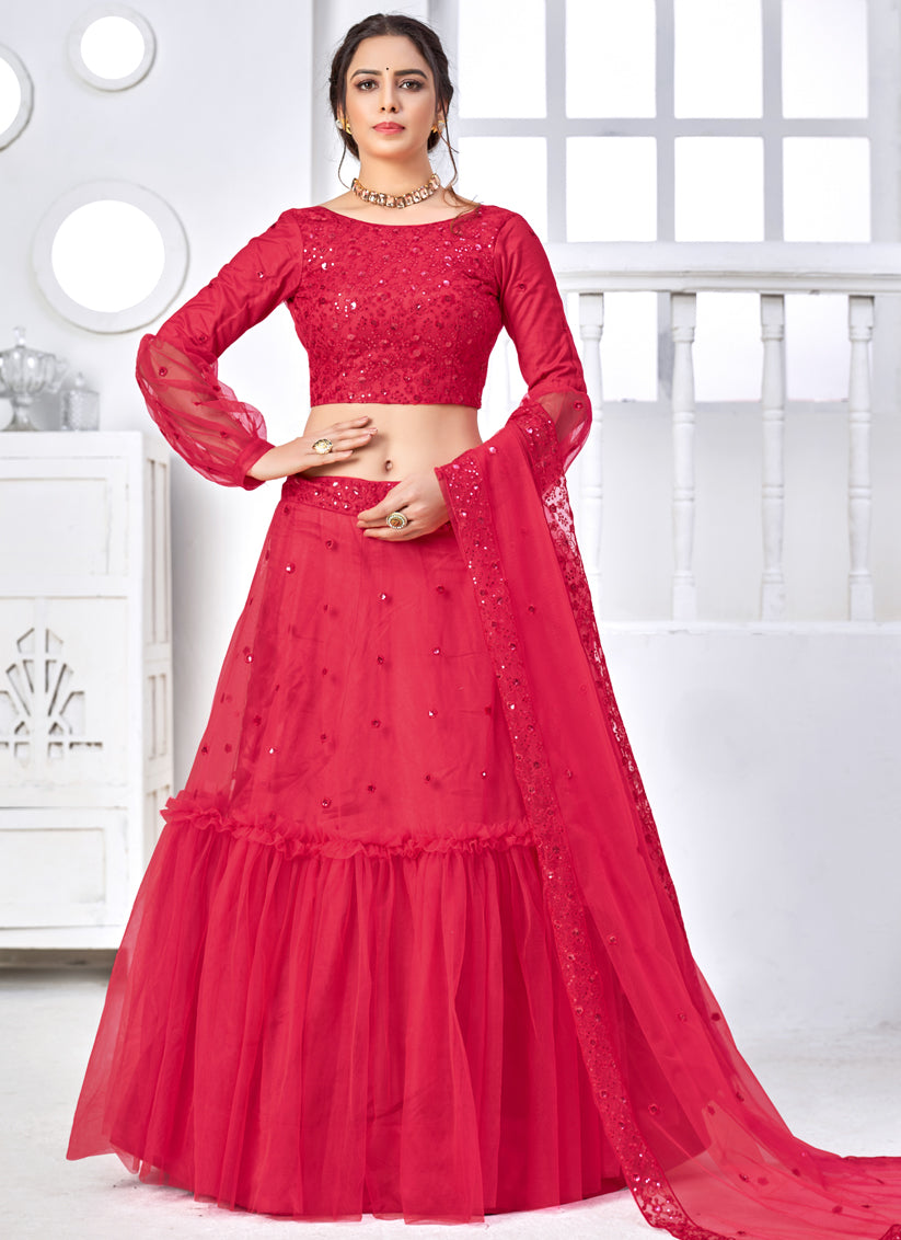 Fuchsia Net Party Wear Lehenga Choli