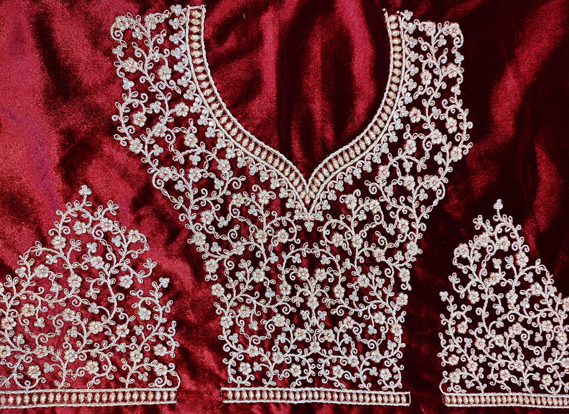 Maroon Velvet Embroidered Bridal Lehenga Choli