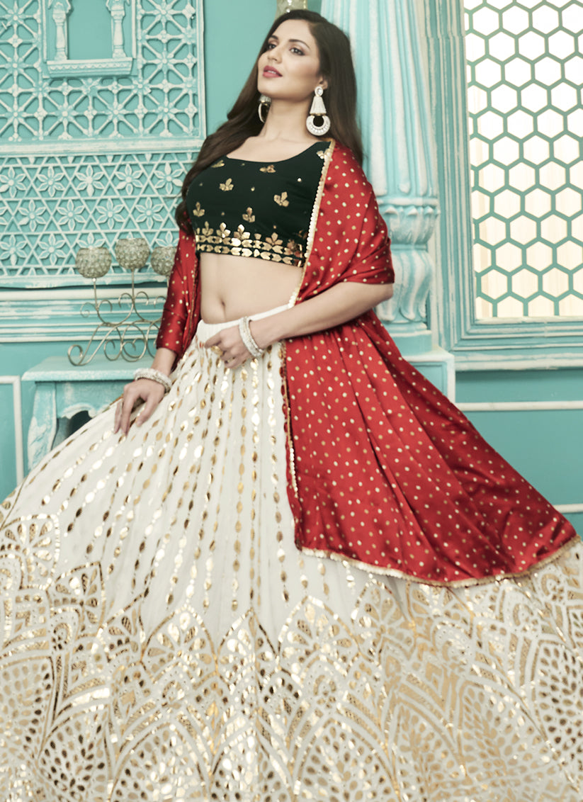 Off White Georgette Embroidered Wedding Lehenga Choli
