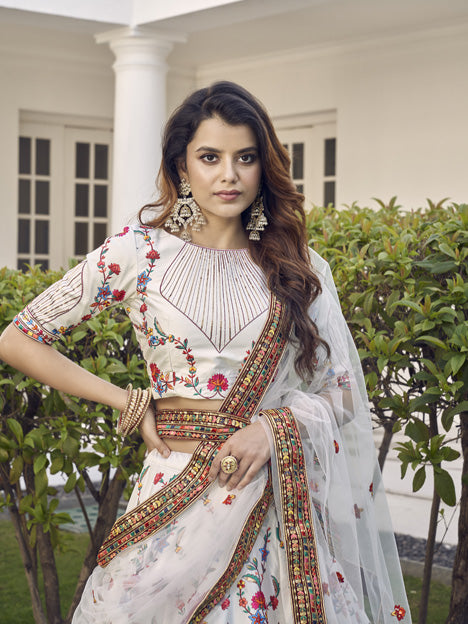 White Silk Embroidered Wedding Lehenga Choli