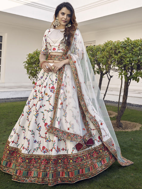 White Silk Embroidered Wedding Lehenga Choli