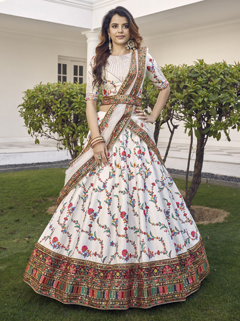 White Silk Embroidered Wedding Lehenga Choli