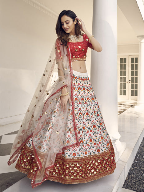 White Art Silk Embroidered Wedding Lehenga Choli