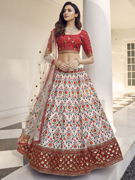 White Art Silk Embroidered Wedding Lehenga Choli