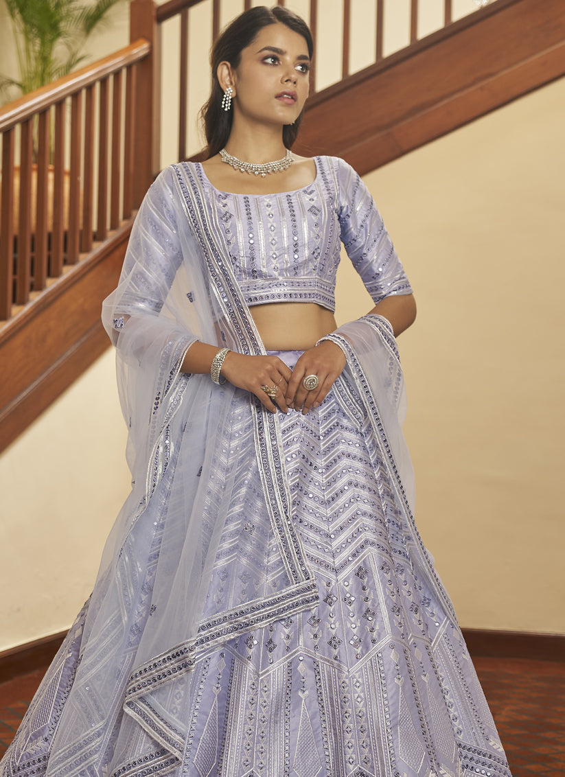 Lavender Silk Sequins Wedding Lehenga Choli