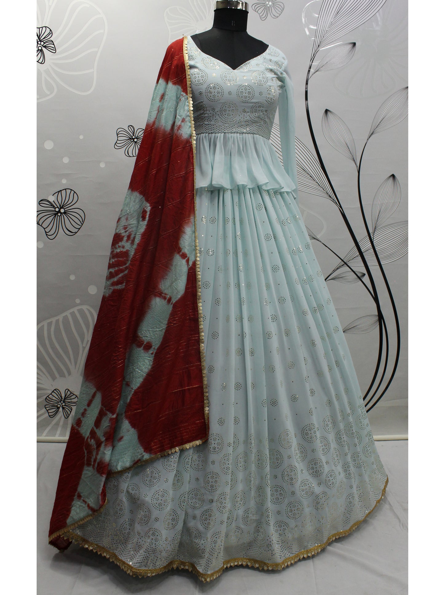 Sky Blue Georgette Wedding Lehenga Choli