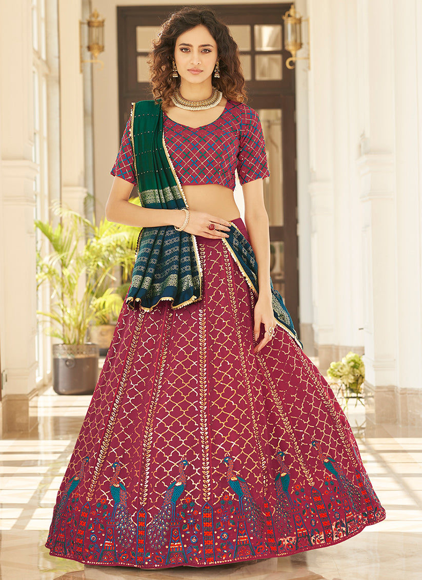Wine Georgette Embroidered Designer Lehenga Choli