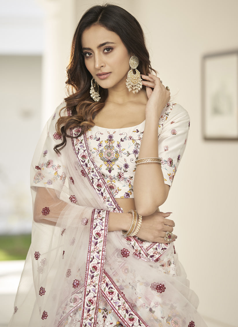 White Silk Sequins Wedding Lehenga Choli