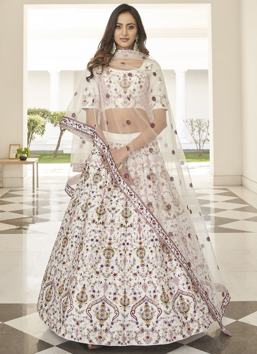 White Silk Sequins Wedding Lehenga Choli