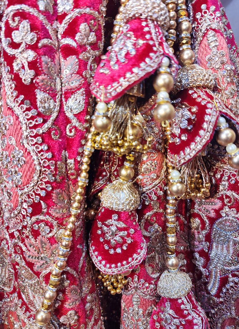 Pink Velvet Embroidered Bridal Lehenga Choli