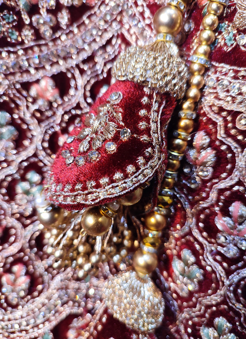 Maroon Velvet Embroidered Bridal Lehenga Choli