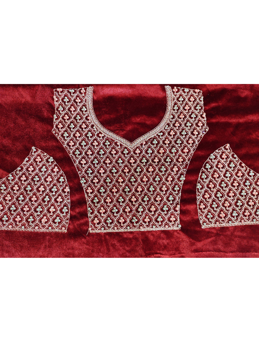 Maroon Velvet Embroidered Bridal Lehenga Choli