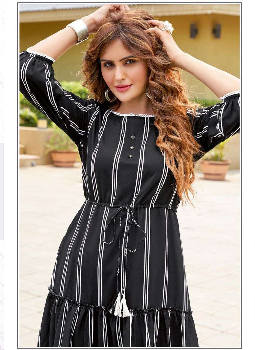 Black Rayon Printed Ready Made Party Wear Kurti