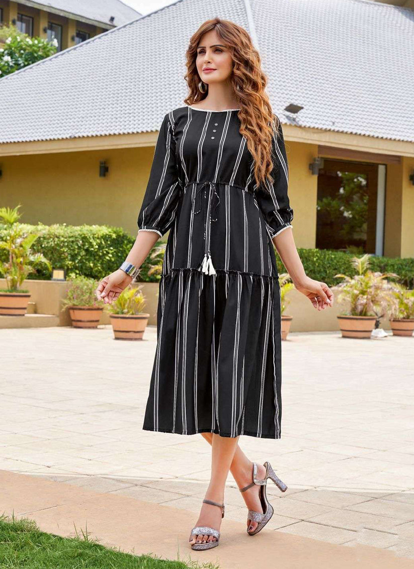 Black Rayon Printed Ready Made Party Wear Kurti