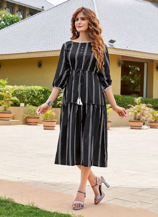 Black Rayon Printed Ready Made Party Wear Kurti