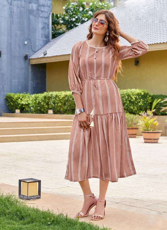 Quartz Pink Rayon Printed Ready Made Party Wear Kurti