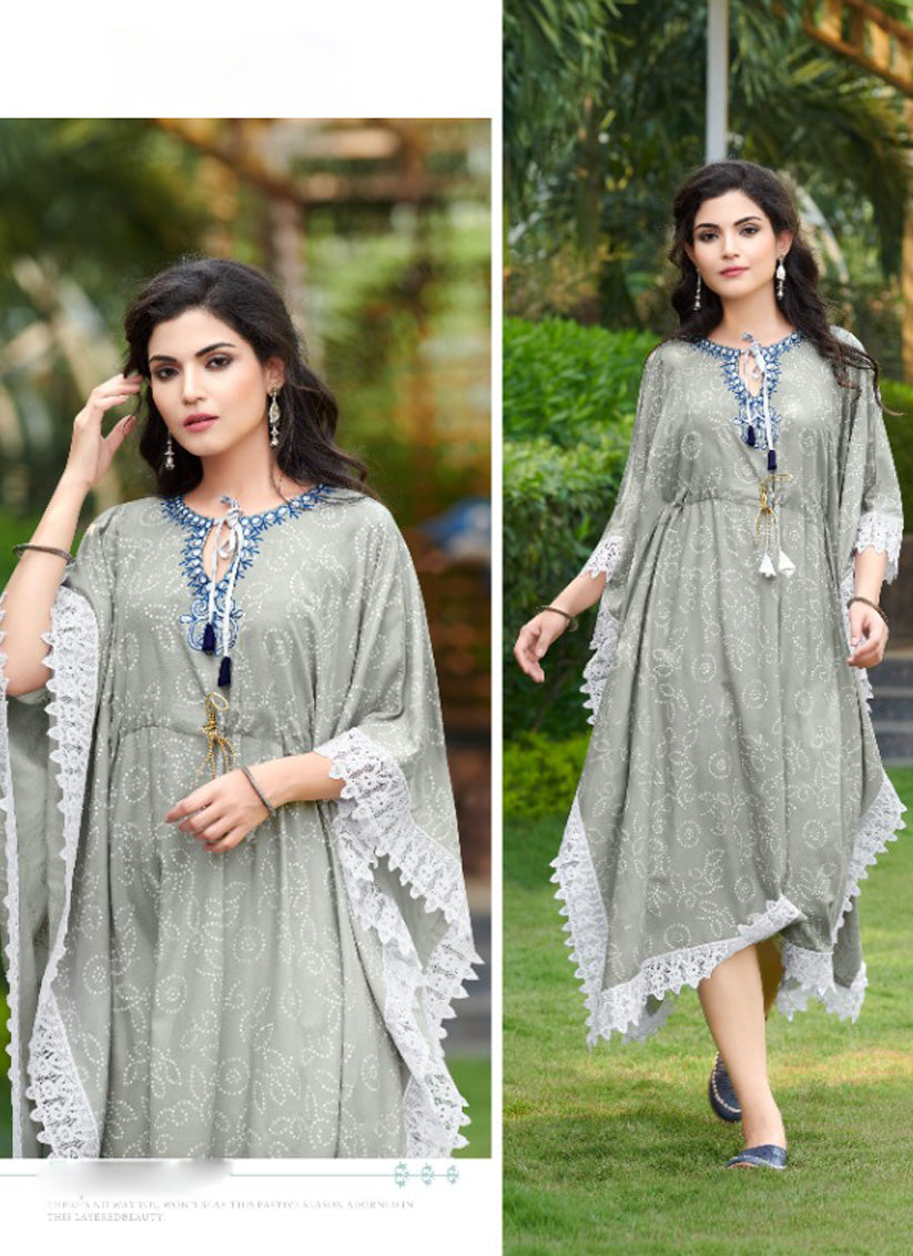 Grey Heavy Rayon Kaftan Style Readymade Kurti