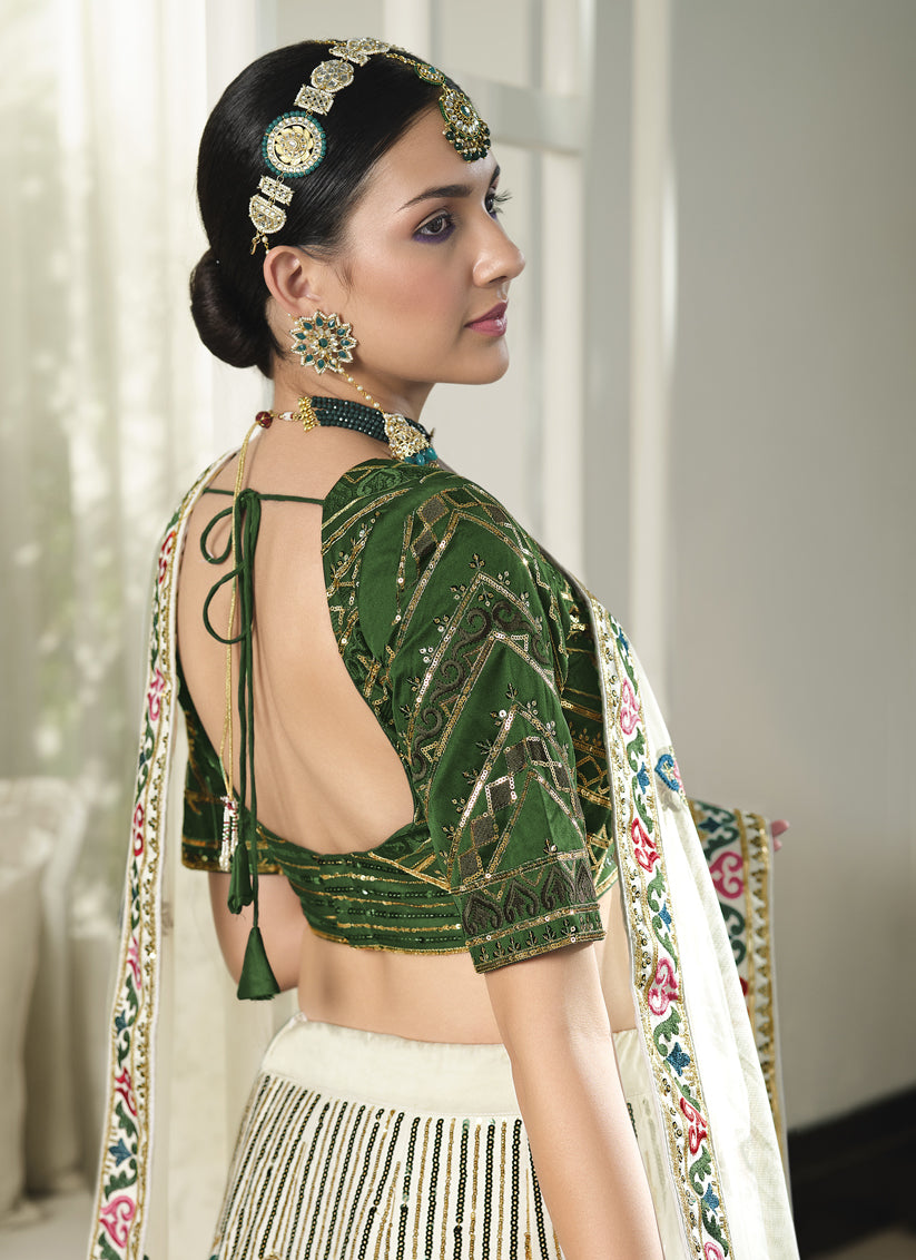 White Silk Embroidered Lehenga Choli