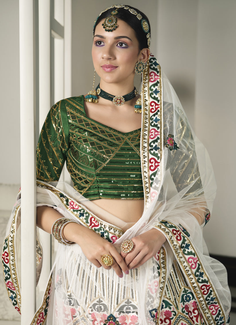 White Silk Embroidered Lehenga Choli