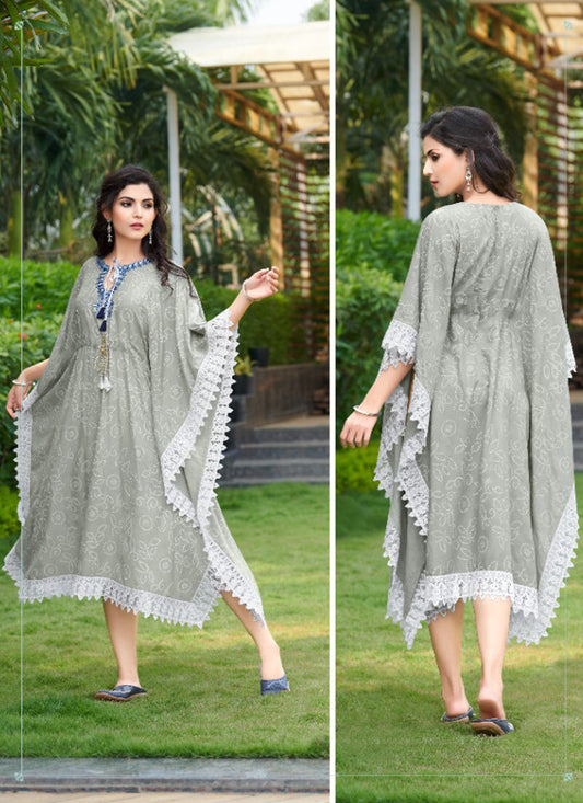 Grey Heavy Rayon Kaftan Style Readymade Kurti