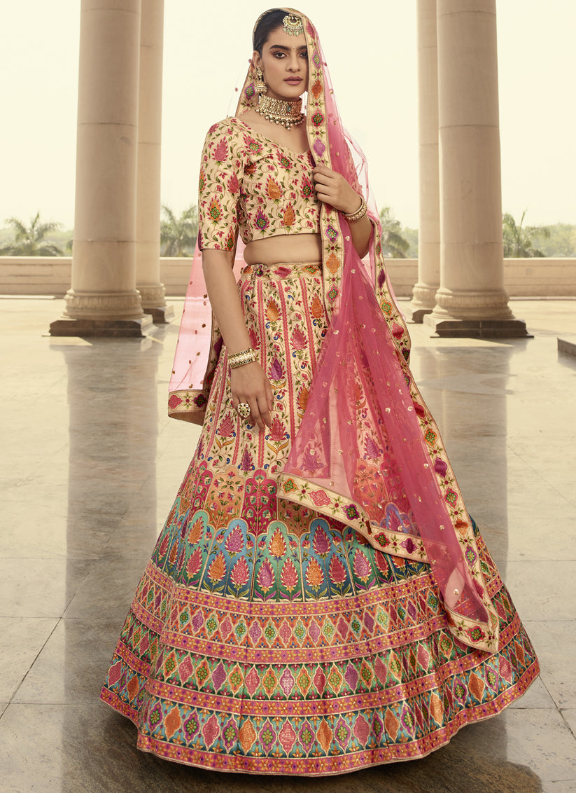 Multicolor Art Silk Embroidered Wedding Lehenga Choli