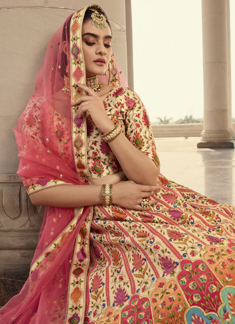 Multicolor Art Silk Embroidered Wedding Lehenga Choli