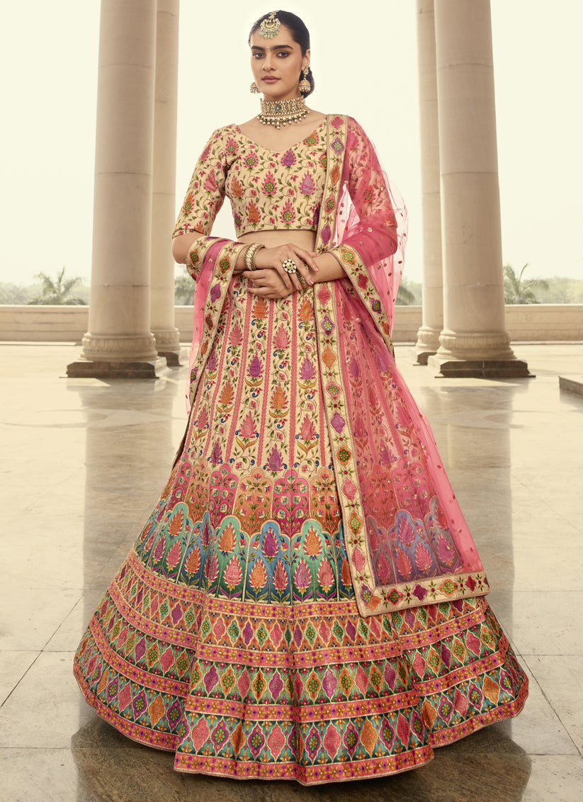 Multicolor Art Silk Embroidered Wedding Lehenga Choli