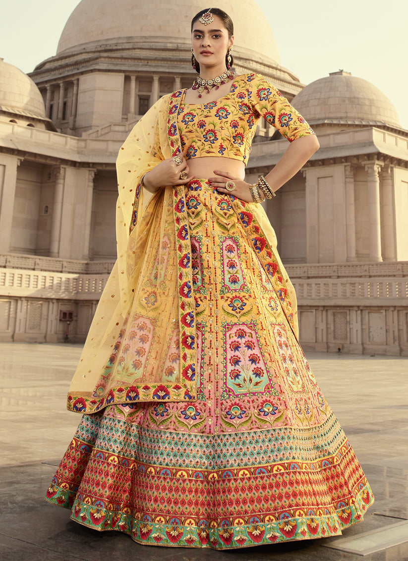 Multicolor Art Silk Embroidered Wedding Lehenga Choli