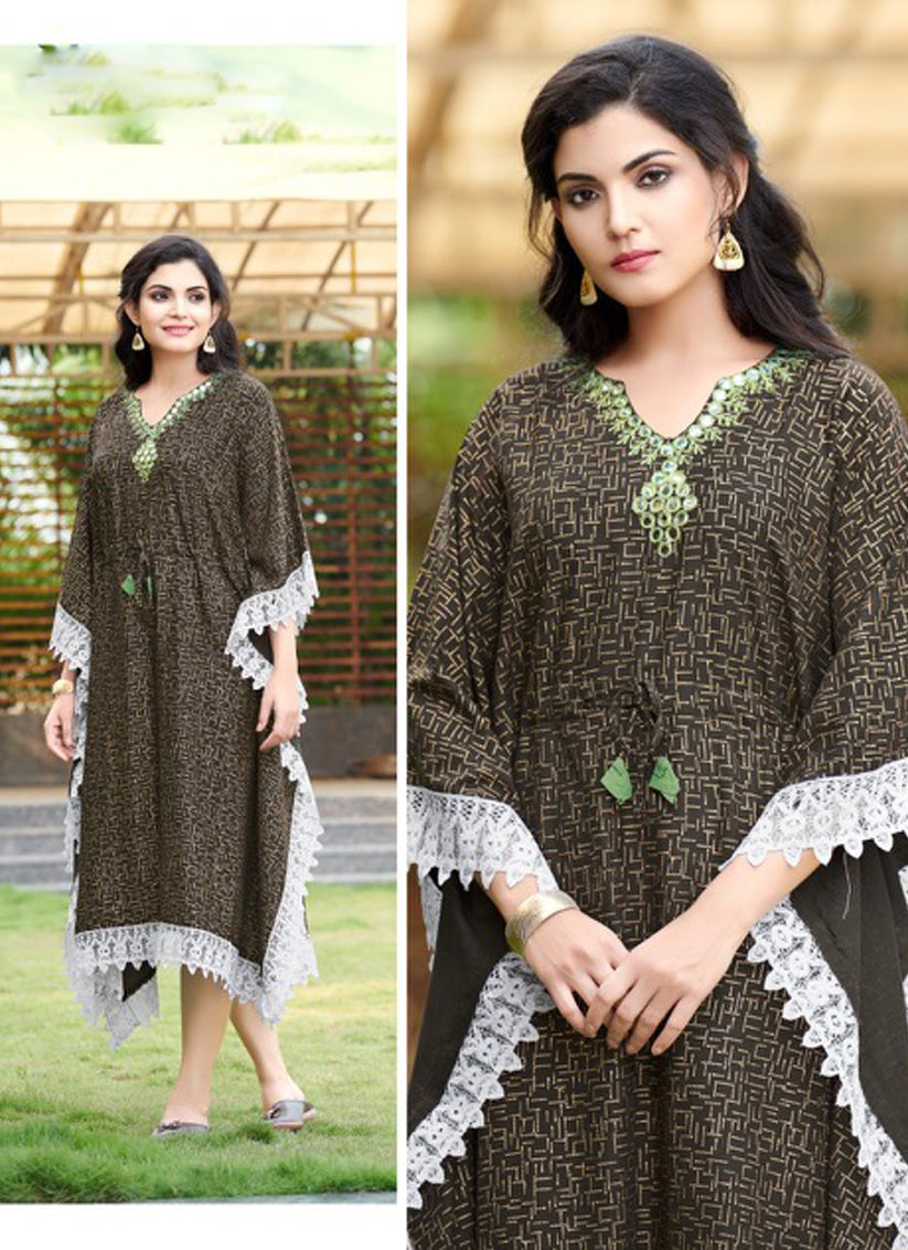 Brown Heavy Rayon Kaftan Style Readymade Kurti