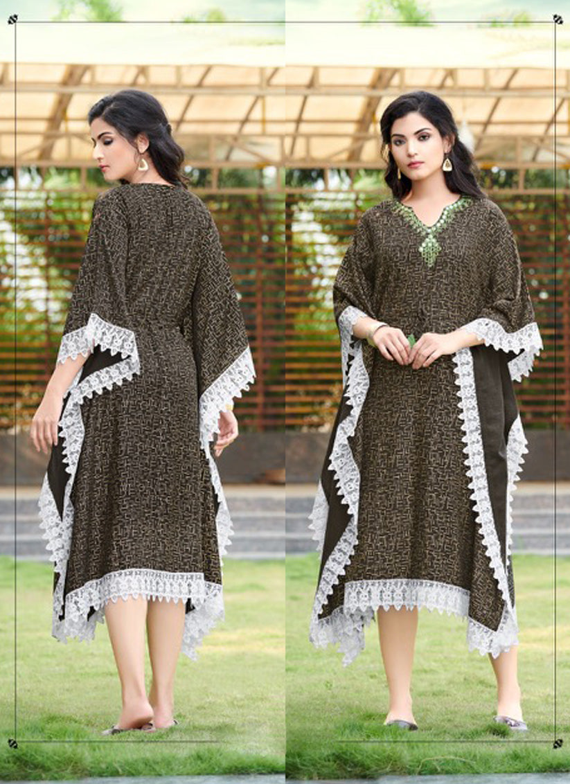 Brown Heavy Rayon Kaftan Style Readymade Kurti