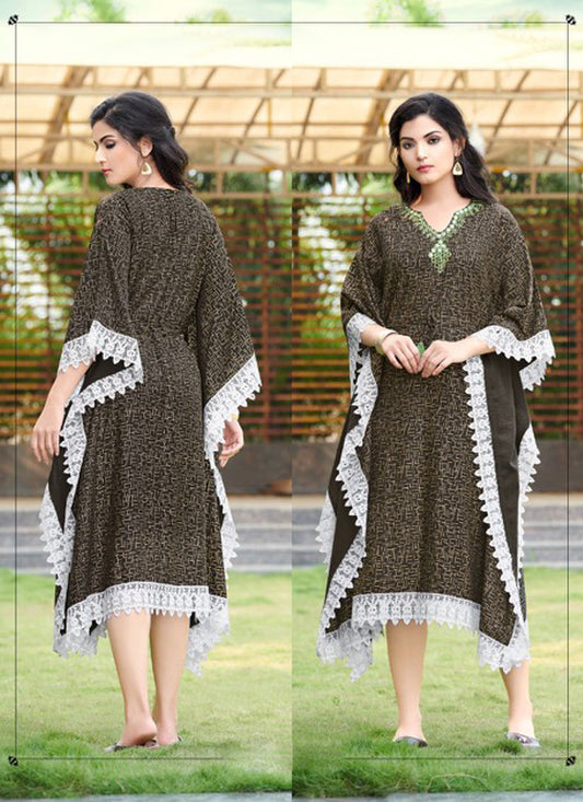 Brown Heavy Rayon Kaftan Style Readymade Kurti