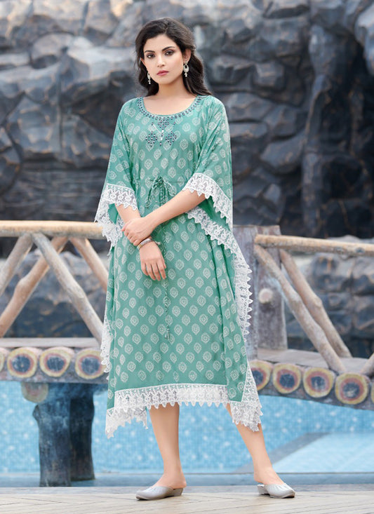 Sky Blue Heavy Rayon Kaftan Style Readymade Kurti