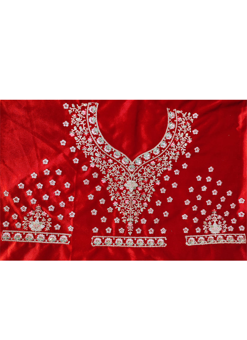 Red Velvet Embroidered Bridal Lehenga Choli