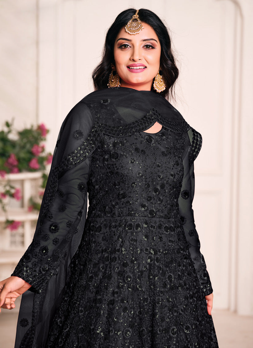 Black Net Sequined Designer Anarkali Suit