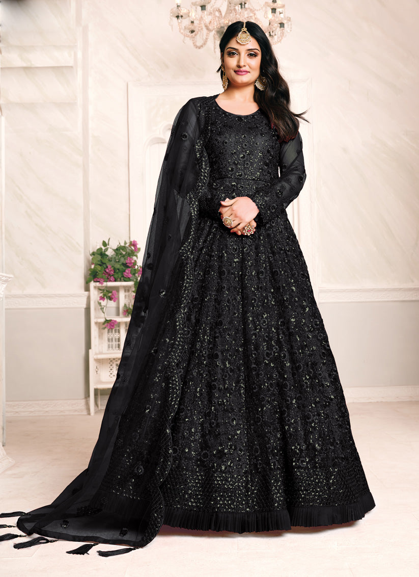 Black Net Sequined Designer Anarkali Suit