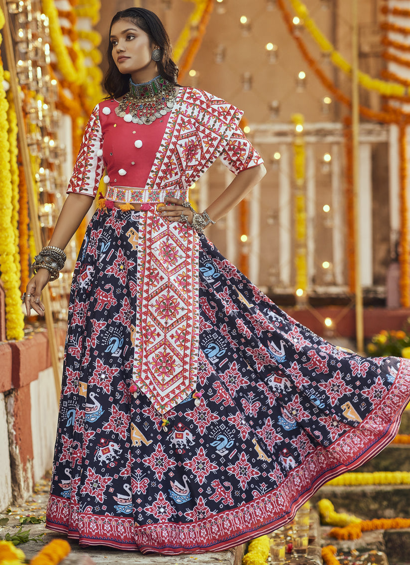 Black Muslin Cotton Printed Chaniya Choli