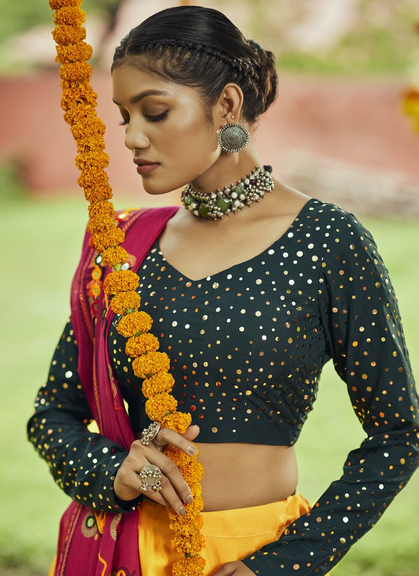 Sunflower Yellow Muslin Cotton Printed Chaniya Choli