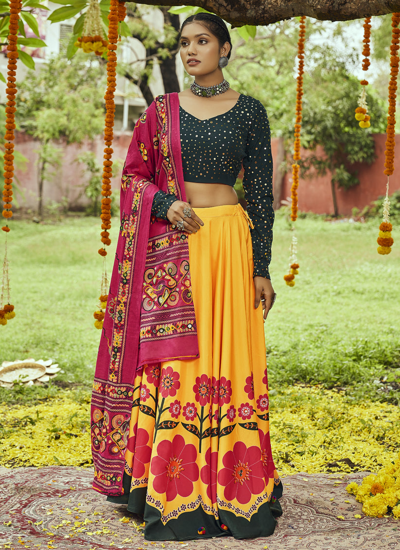 Sunflower Yellow Muslin Cotton Printed Chaniya Choli
