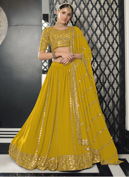 Mustard Georgette Sequined Lehenga Choli