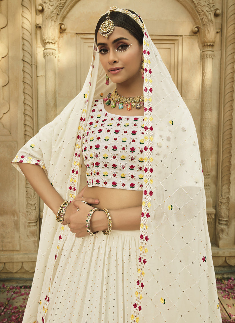 Off White Georgette Embroidered Designer Lehenga Choli