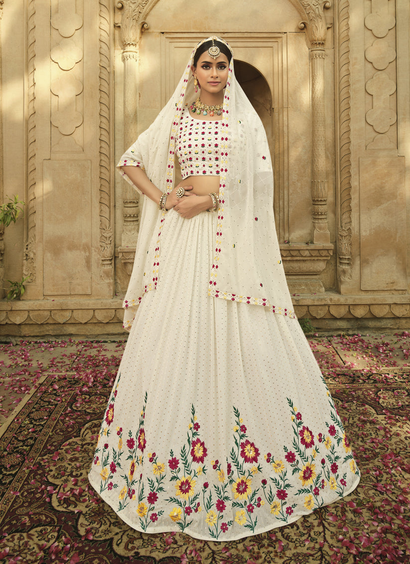 Off White Georgette Embroidered Designer Lehenga Choli