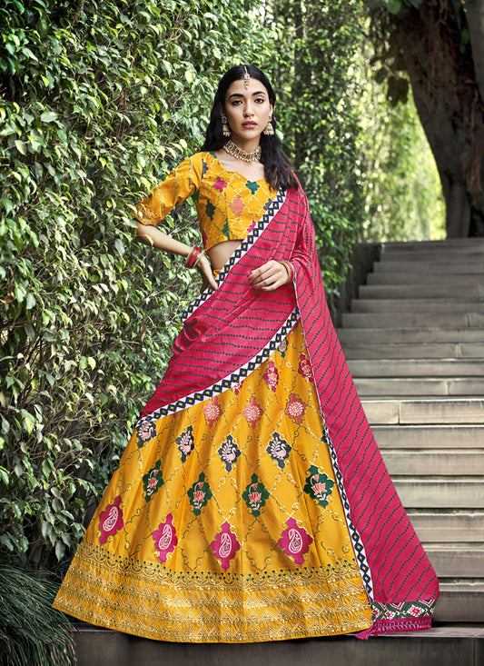 Golden Yellow Silk Embroidered Designer Lehenga Choli