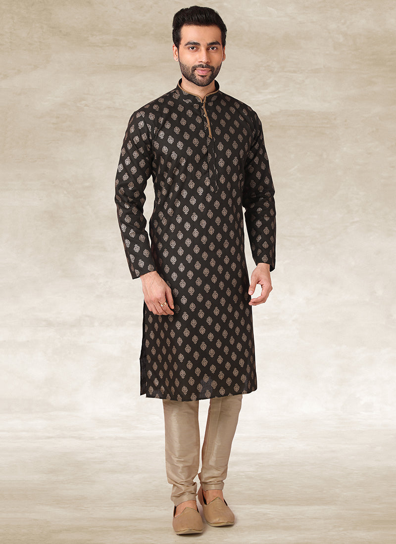 Pine Green Handloom Cotton Mens Kurta Pyjama Set